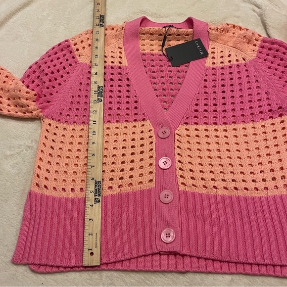 Mickey nwt crochet pink coral stripe cardigan sweater - Picture 9 of 9
